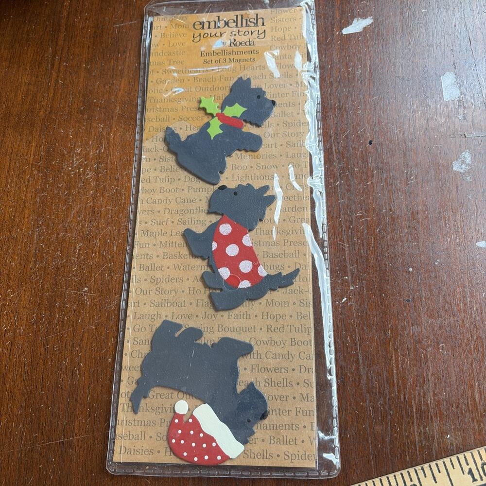 Embellish Your Story Roeda 3 Magnet Set #100790 Holiday Scottie Dogs Christmas